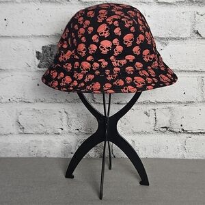 Black Red Skull Print Bucket Hat Goth Punk Streetwear Unisex